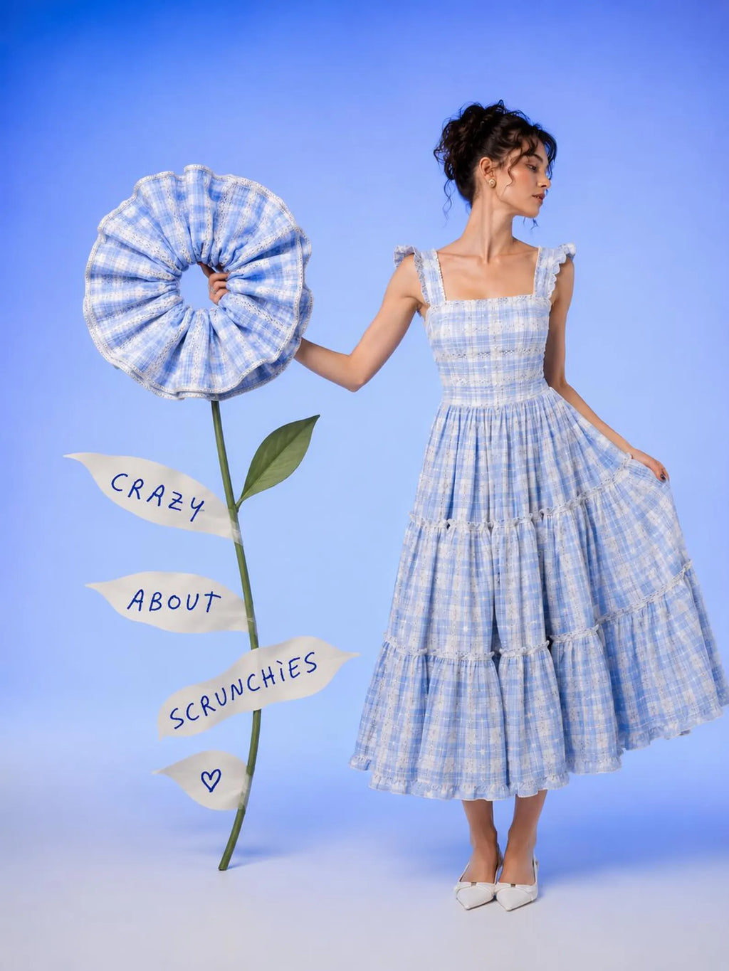 Blue Gingham Oversized Scrunchie