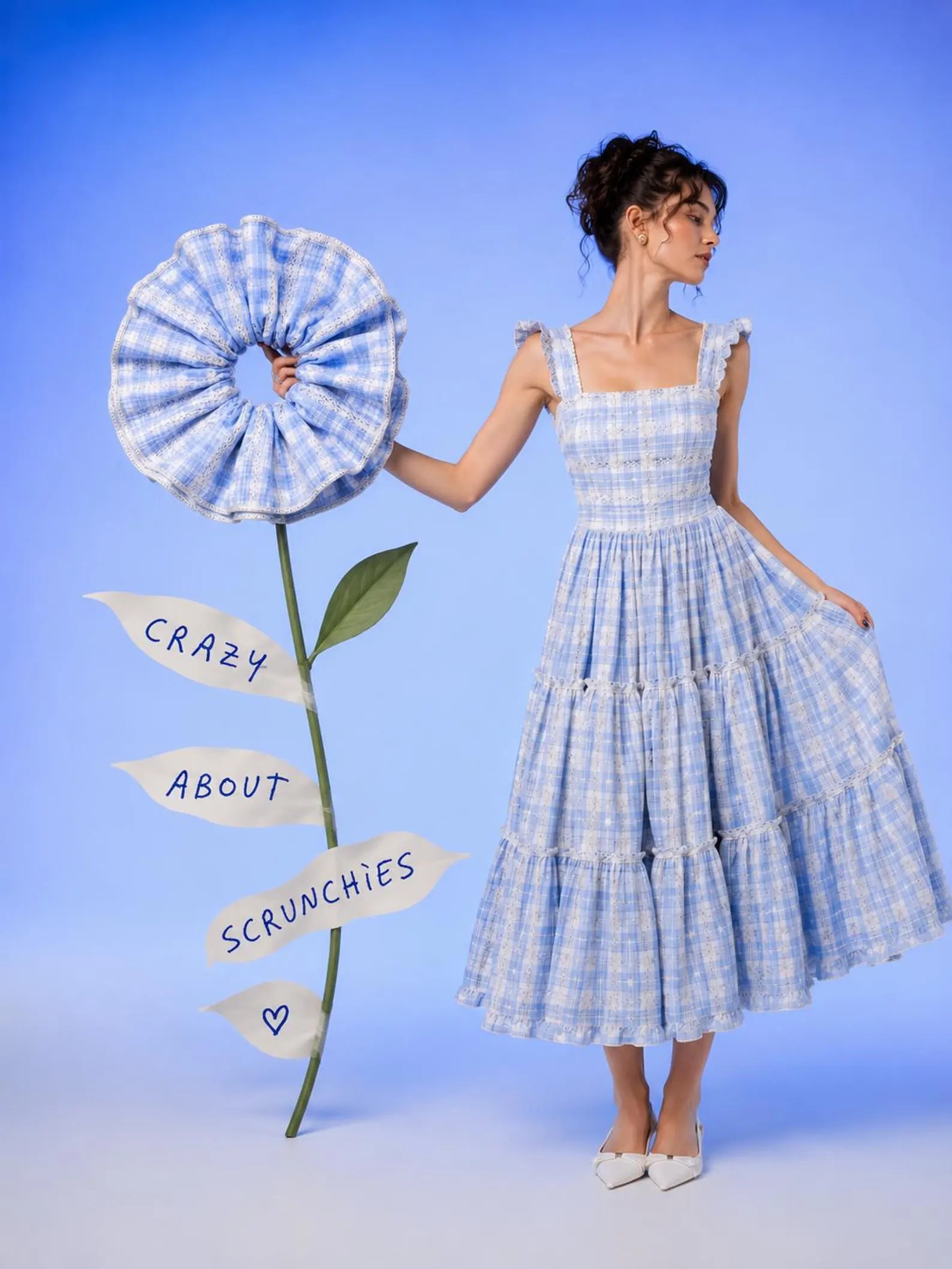 Blue Gingham Oversized Scrunchie