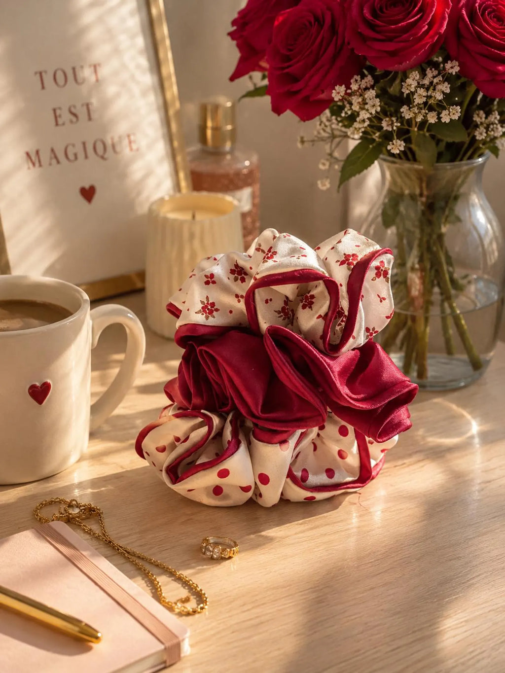 Burgundy Silk Scrunchie Set (Pack of 3)