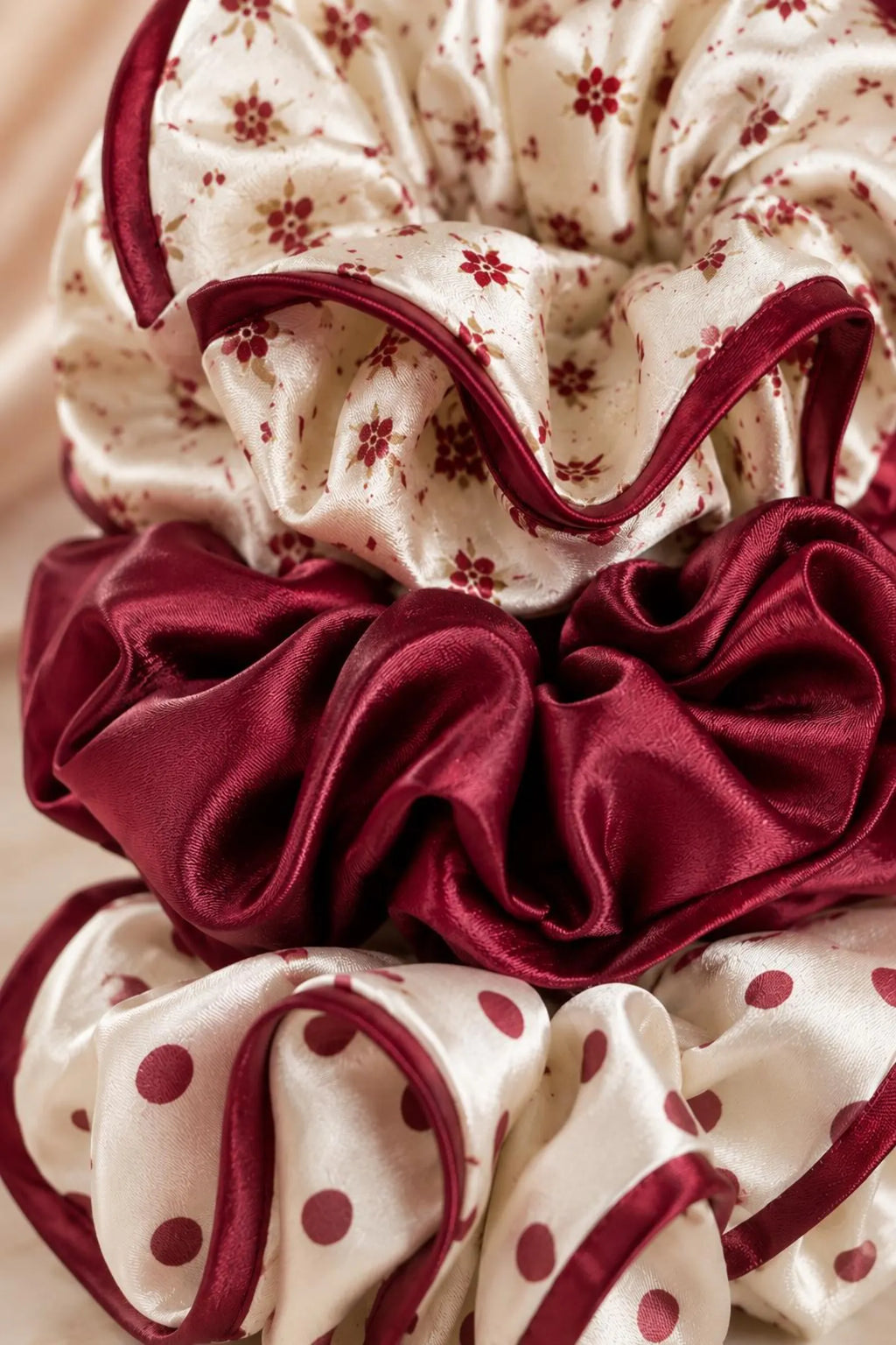 Burgundy Silk Scrunchie Set (Pack of 3)