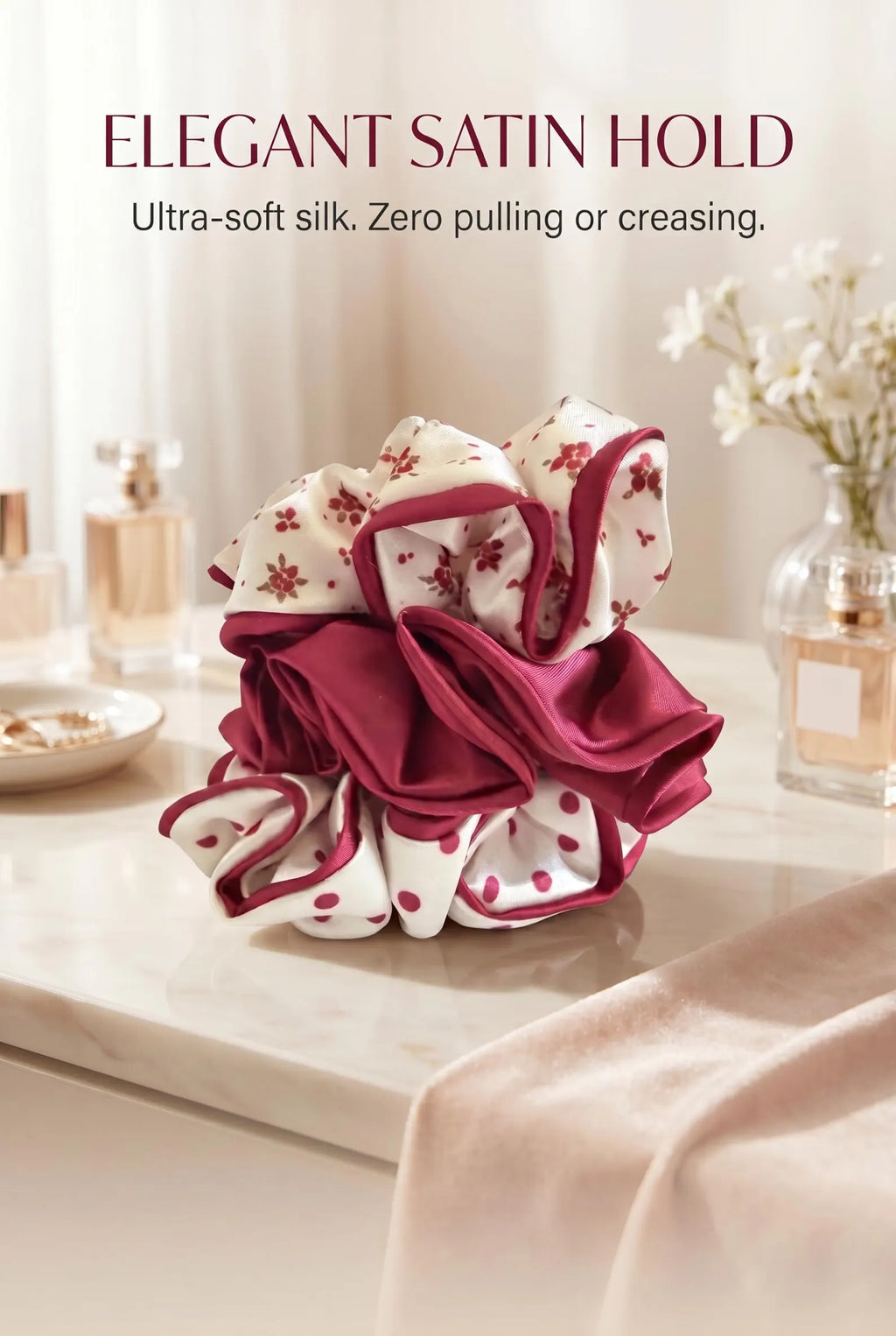 Burgundy Silk Scrunchie Set (Pack of 3)
