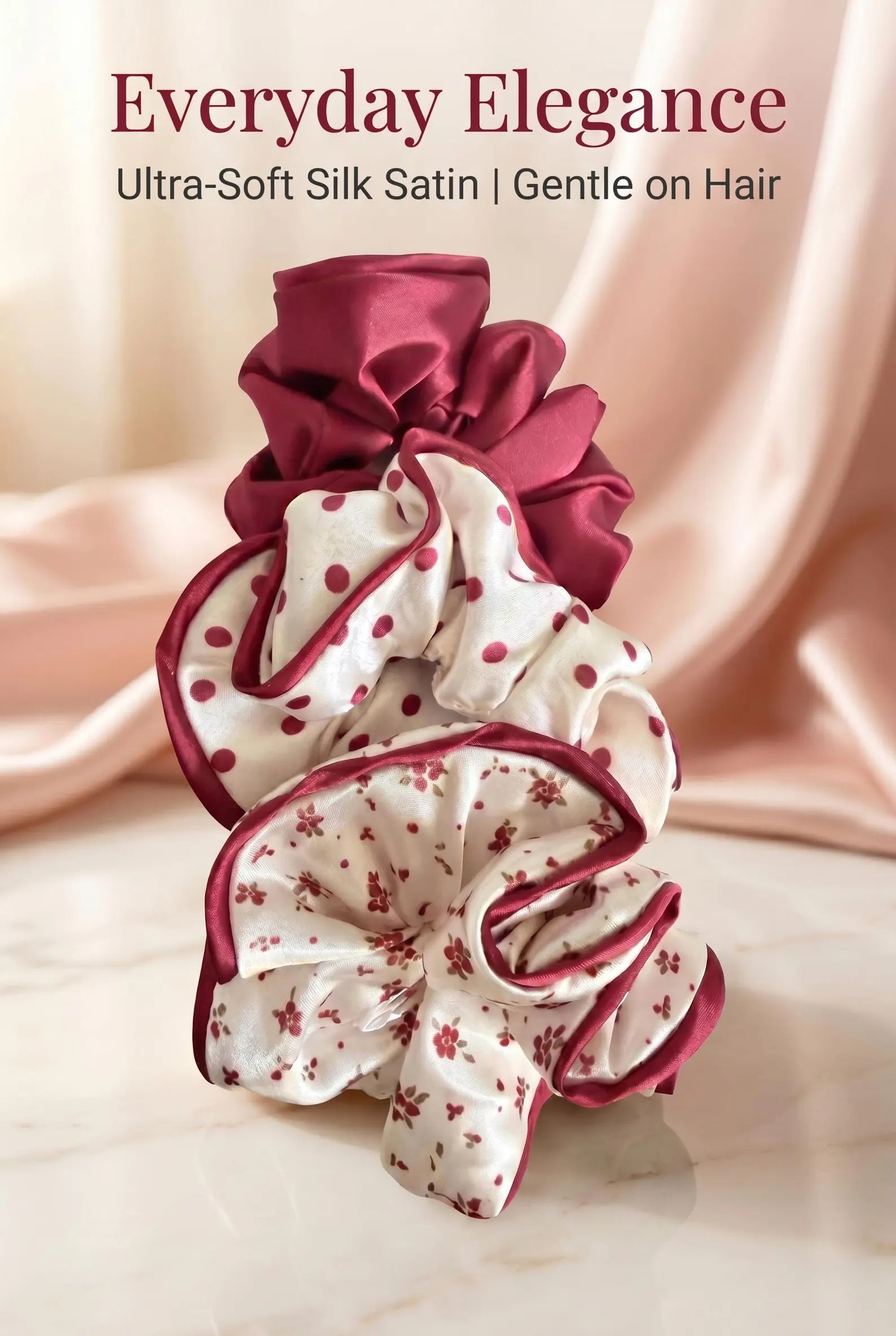 Burgundy Silk Scrunchie Set (Pack of 3)